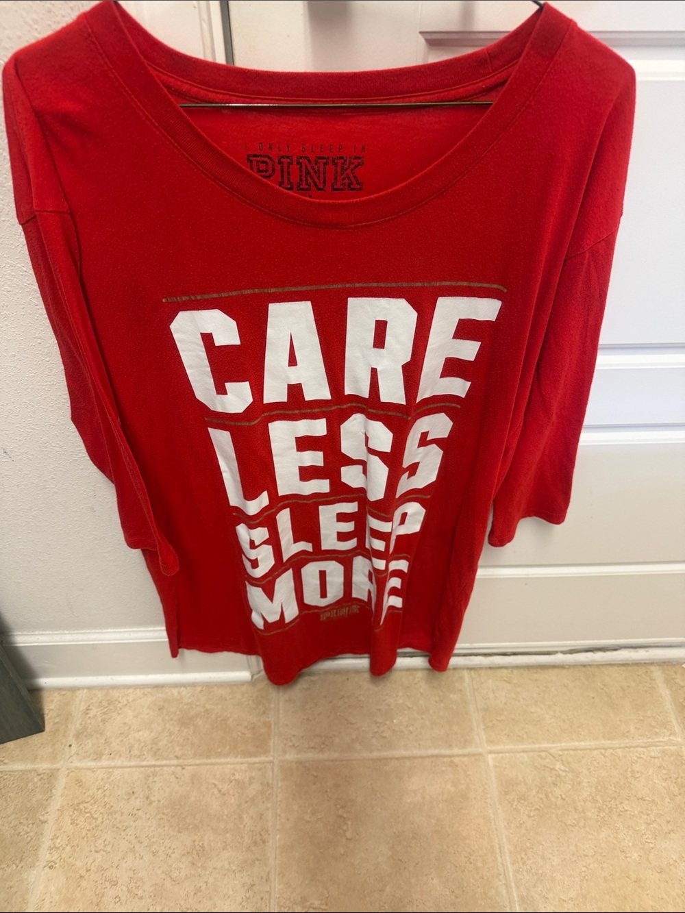 PINK Victoria's Secret Red Graphic Sleep Tee - CARE LESS SLEEP MORE